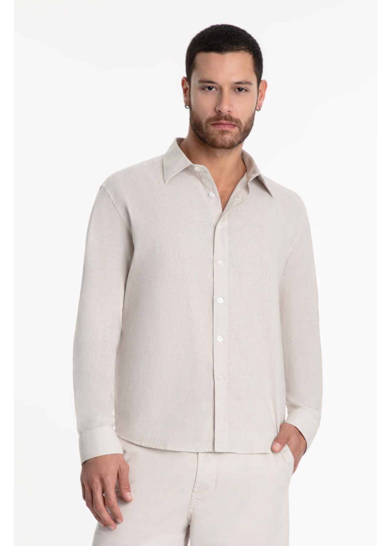 Camisa Linho Classic Anatomic Bege a Peça Pronta)