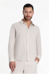 Camisa Linho Classic Anatomic Bege a Peça Pronta)