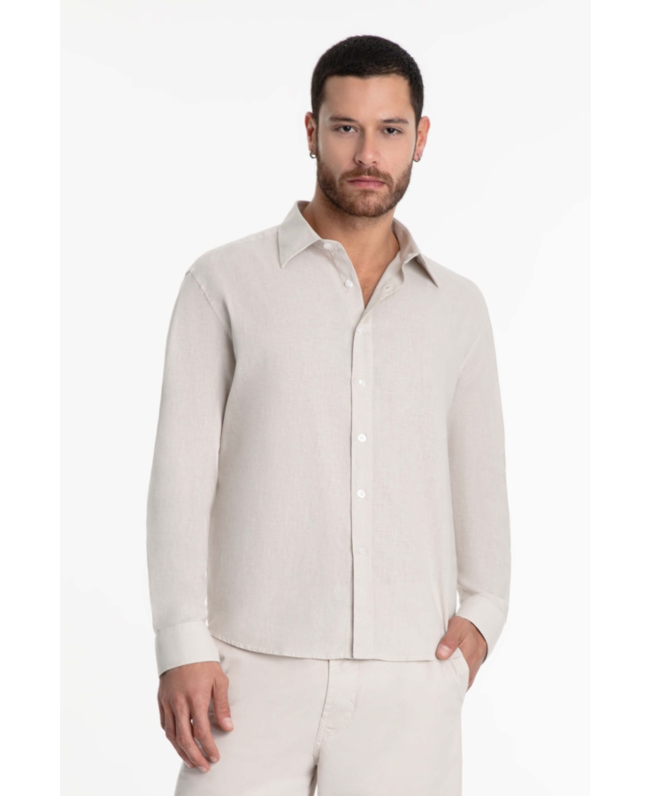 Camisa Linho Classic Anatomic Bege a Peça Pronta)
