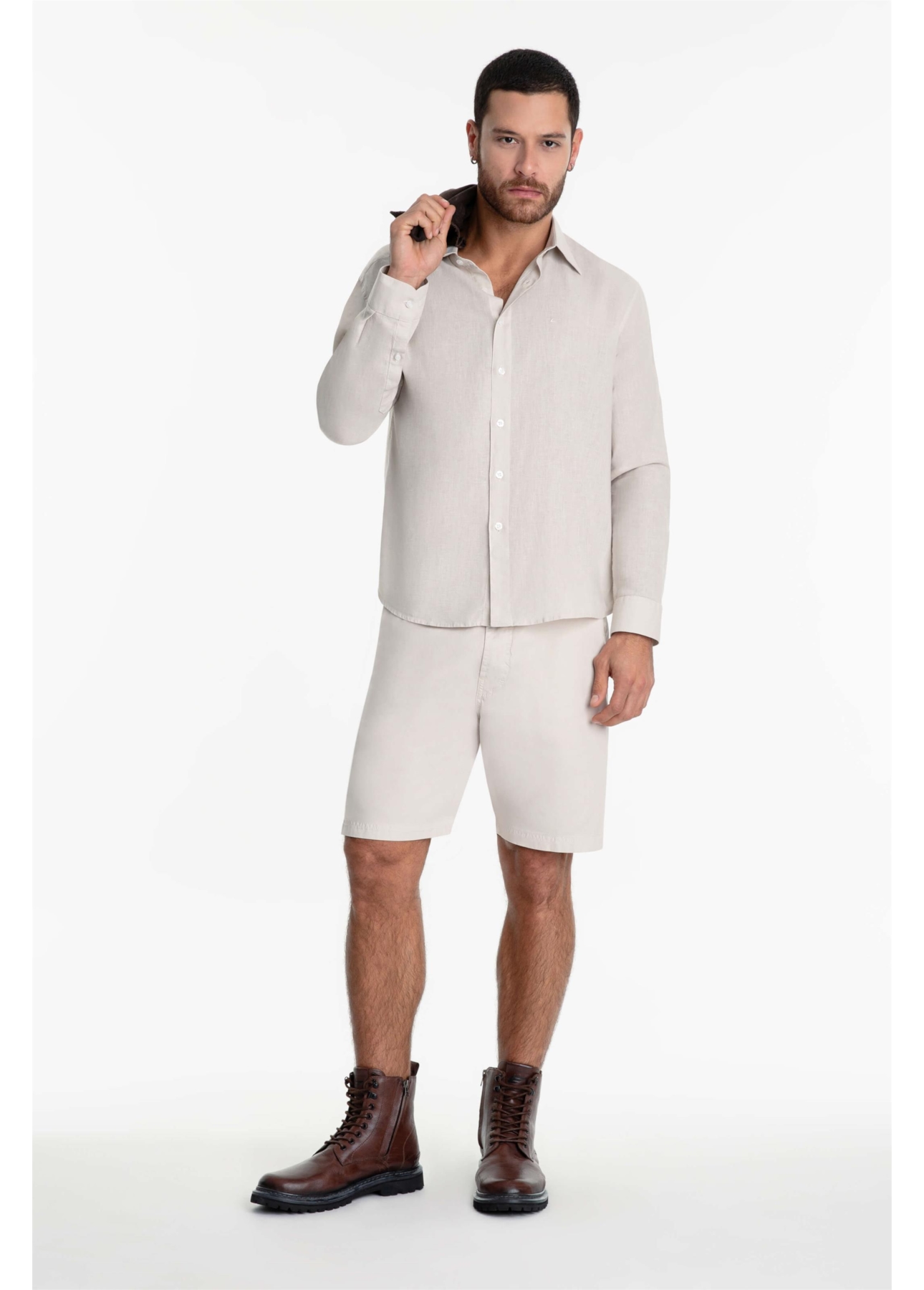 Camisa Linho Classic Anatomic Bege a Peça Pronta)