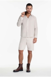Camisa Linho Classic Anatomic Bege a Peça Pronta)