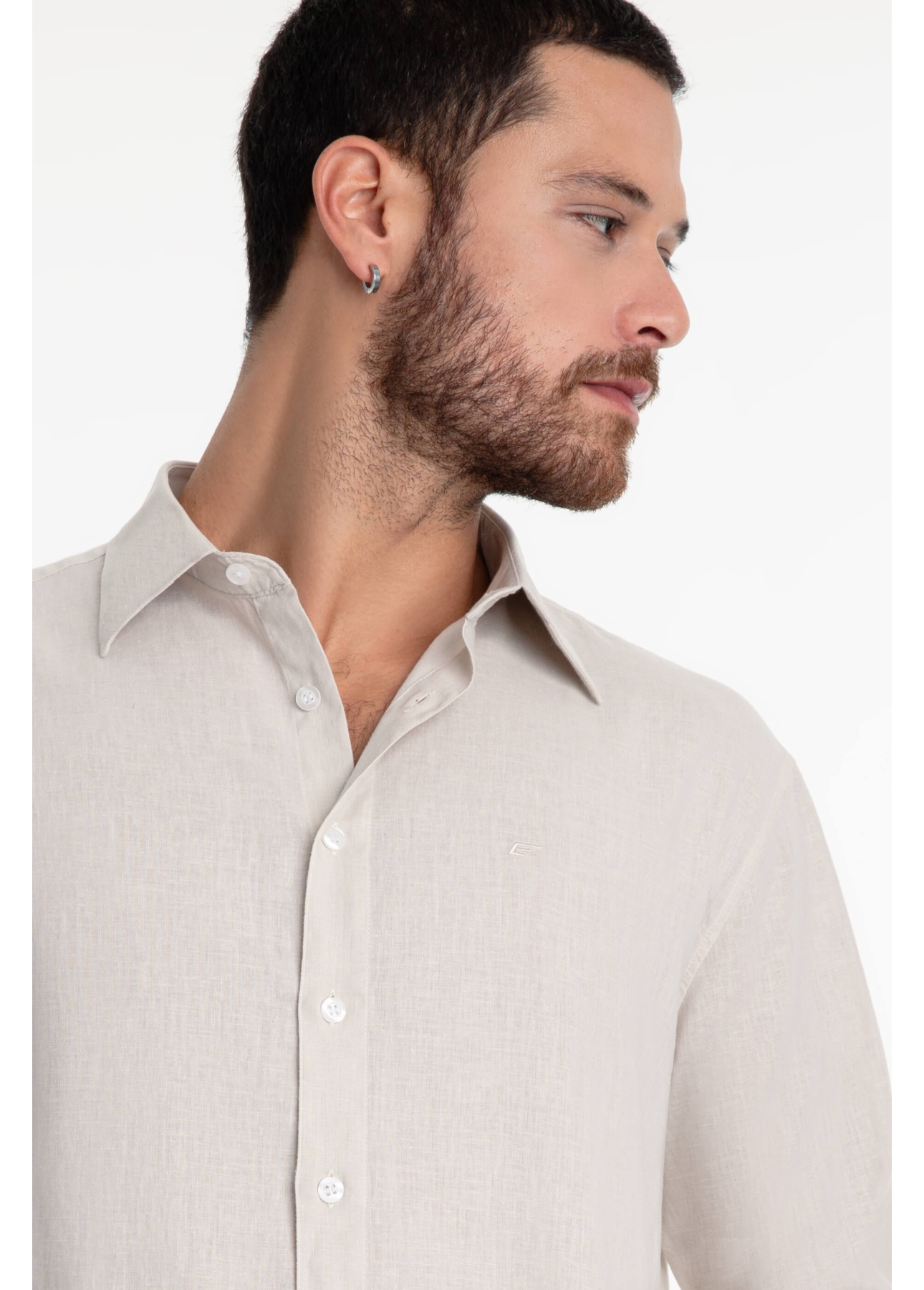Camisa Linho Classic Anatomic Bege a Peça Pronta)