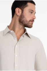 Camisa Linho Classic Anatomic Bege a Peça Pronta)
