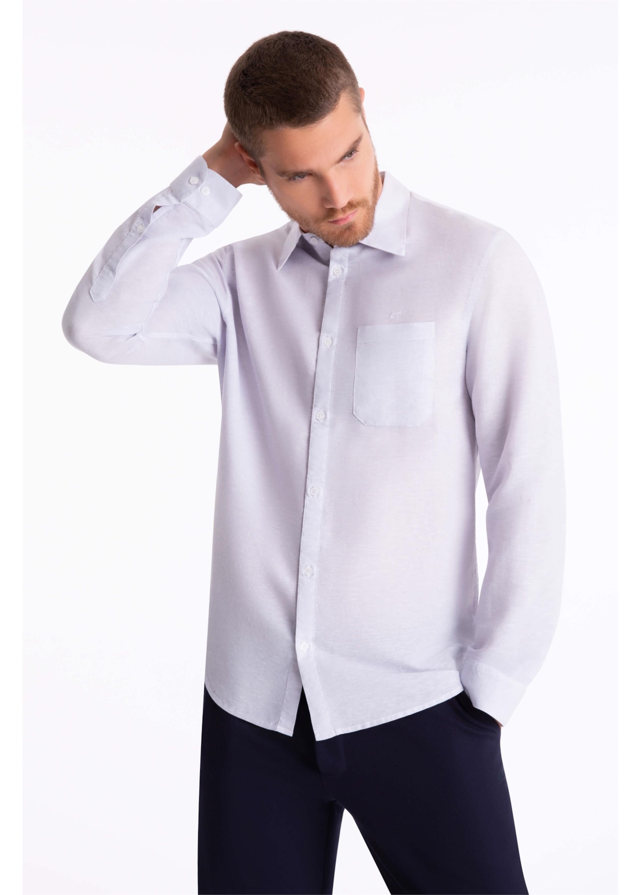 Camisa Linho Classic Anatomic Cinza Claro Pronta)