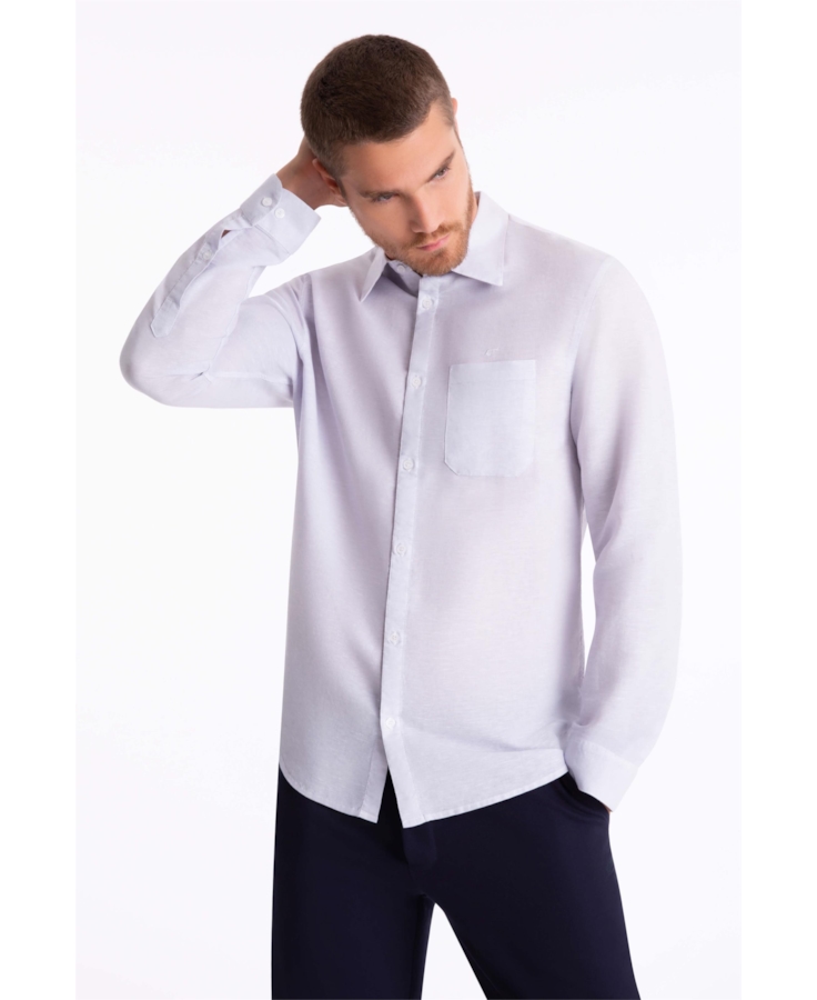Camisa Linho Classic Anatomic Cinza Claro Pronta)