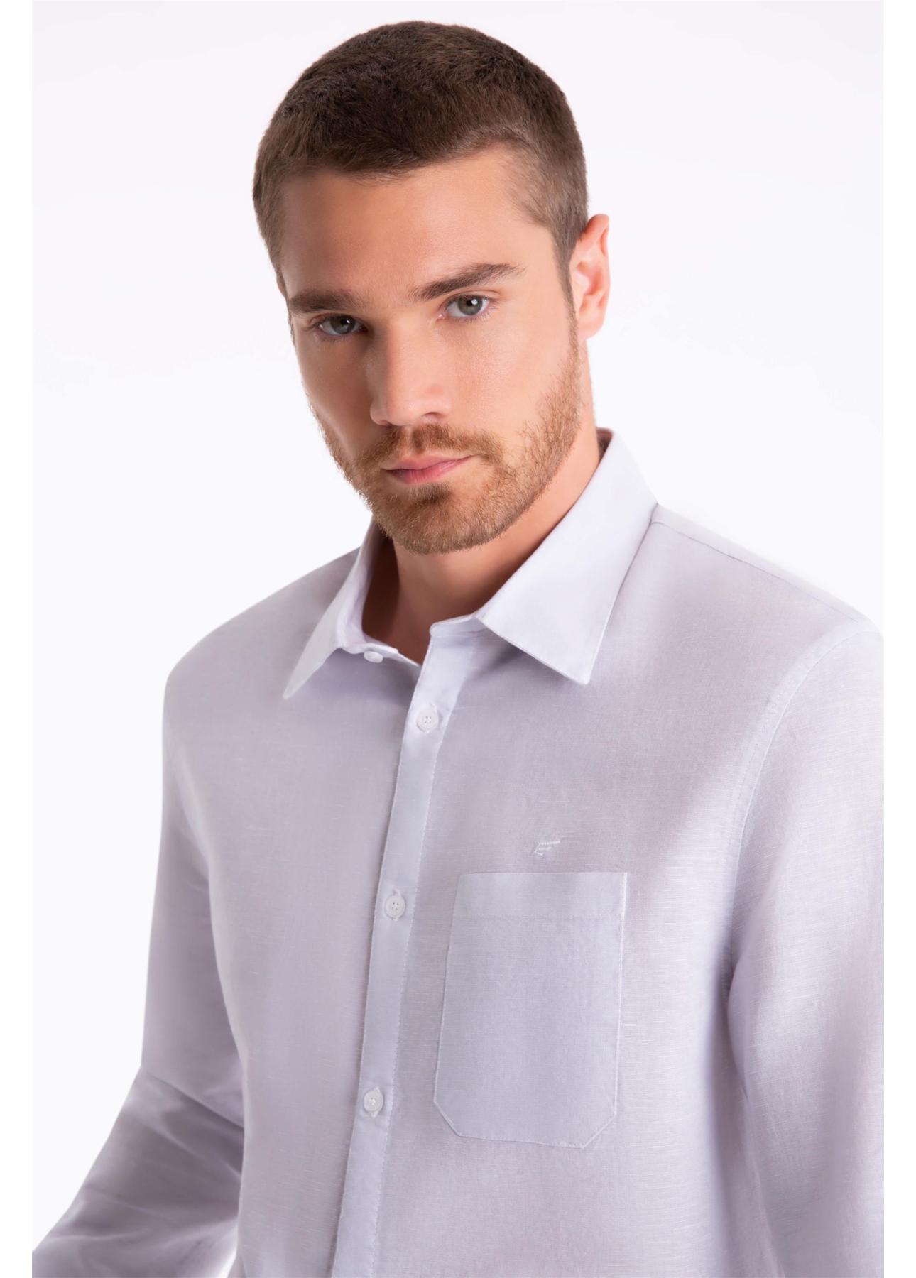 Camisa Linho Classic Anatomic Cinza Claro Pronta)