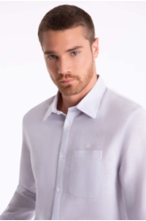 Camisa Linho Classic Anatomic Cinza Claro Pronta)