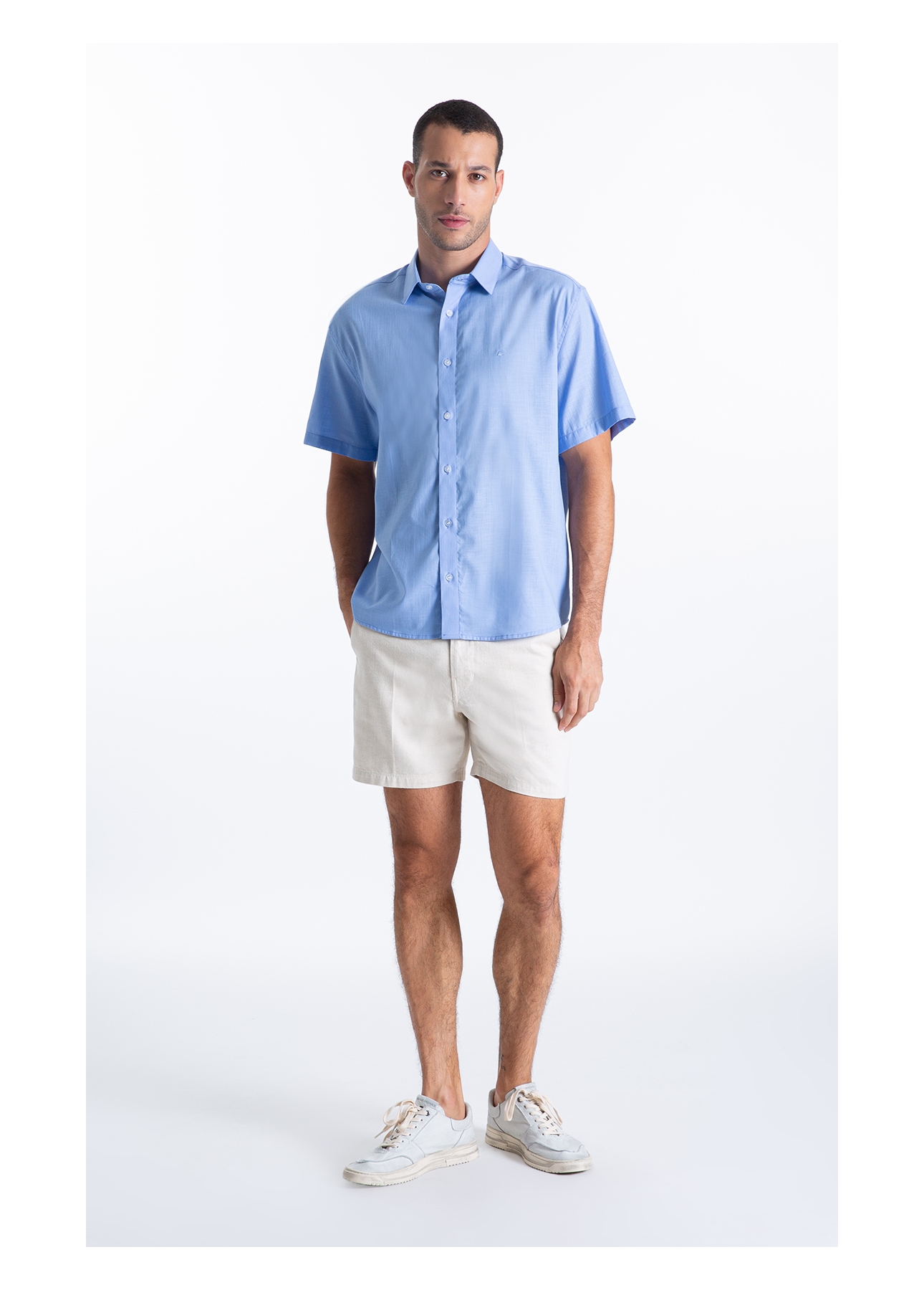 Camisa Linho Like Cintage Xangai Azul Claro