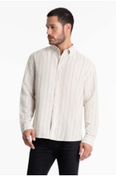 Camisa Linho Stripe Mark Classic Areia