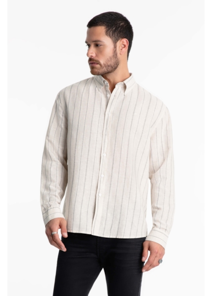 Camisa Linho Stripe Mark Classic Areia