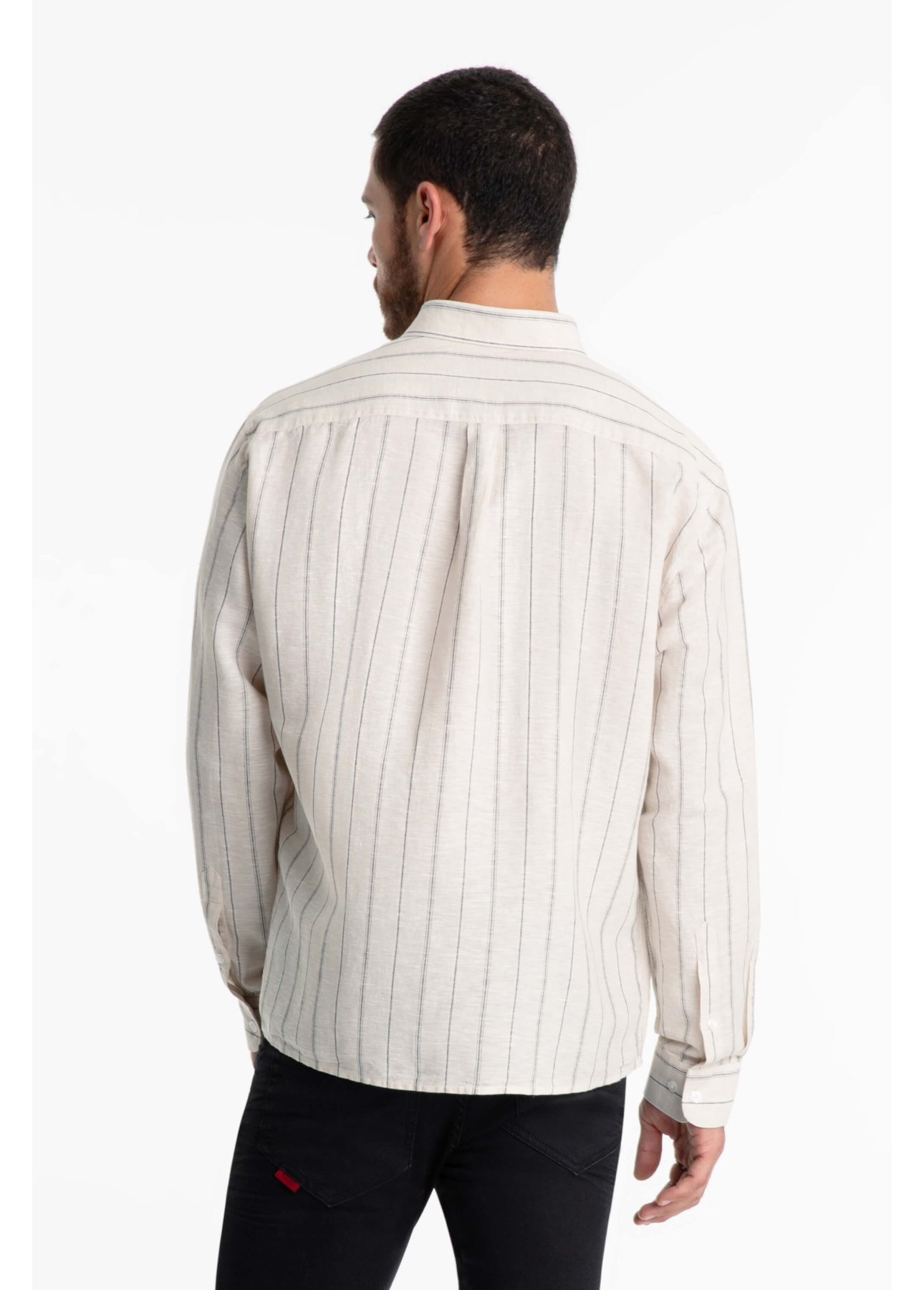 Camisa Linho Stripe Mark Classic Areia