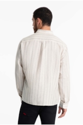 Camisa Linho Stripe Mark Classic Areia