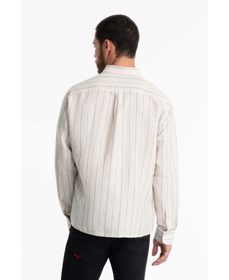 Camisa Linho Stripe Mark Classic Areia