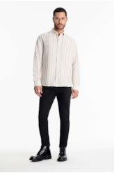 Camisa Linho Stripe Mark Classic Areia