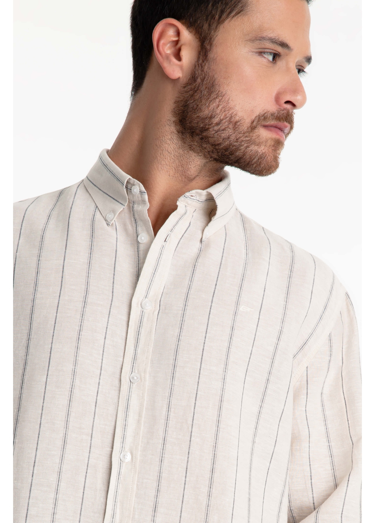 Camisa Linho Stripe Mark Classic Areia