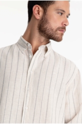 Camisa Linho Stripe Mark Classic Areia