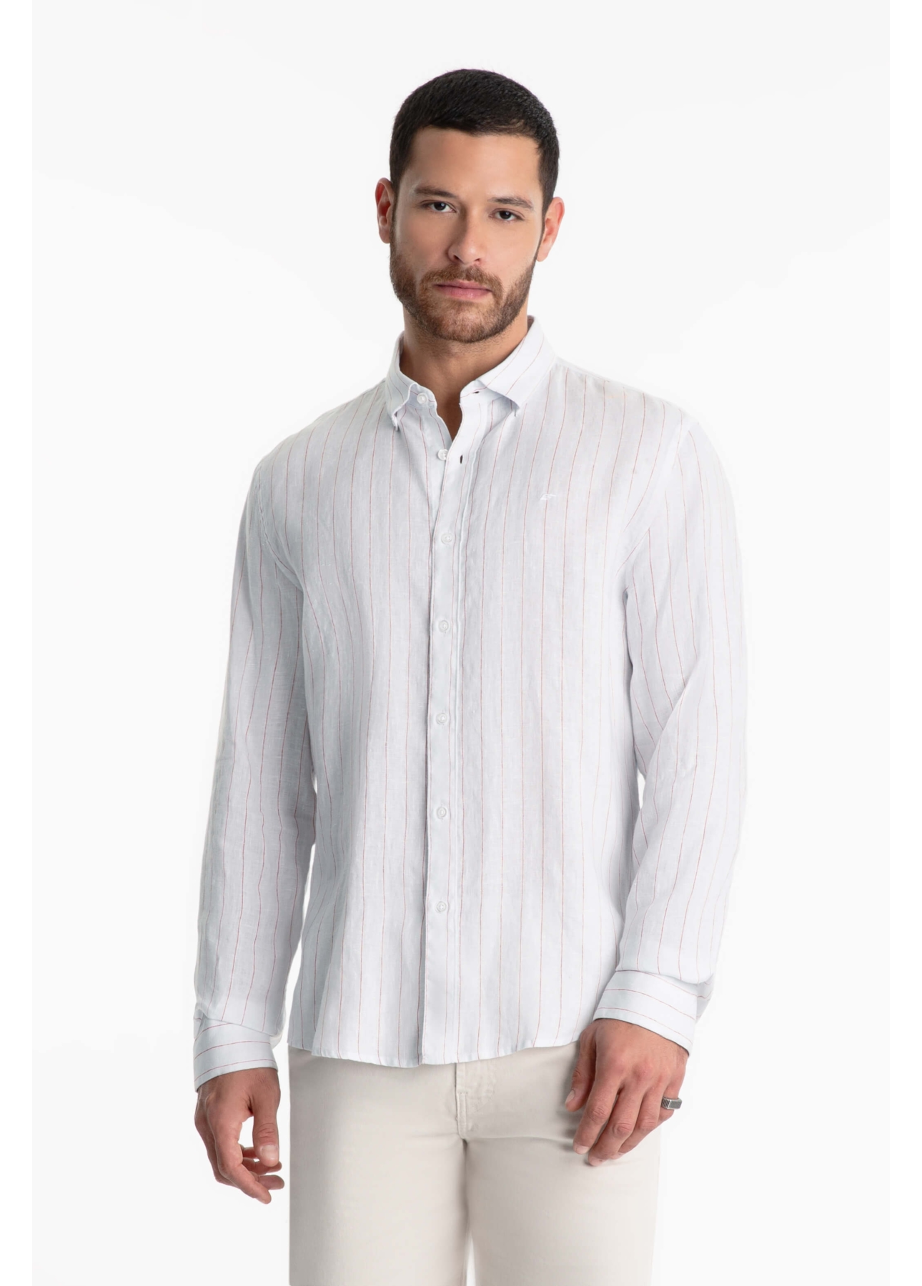 Camisa Linho Stripe Mark Classic Azul Claro