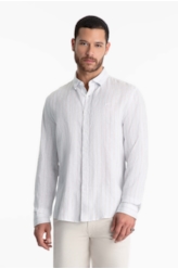 Camisa Linho Stripe Mark Classic Azul Claro