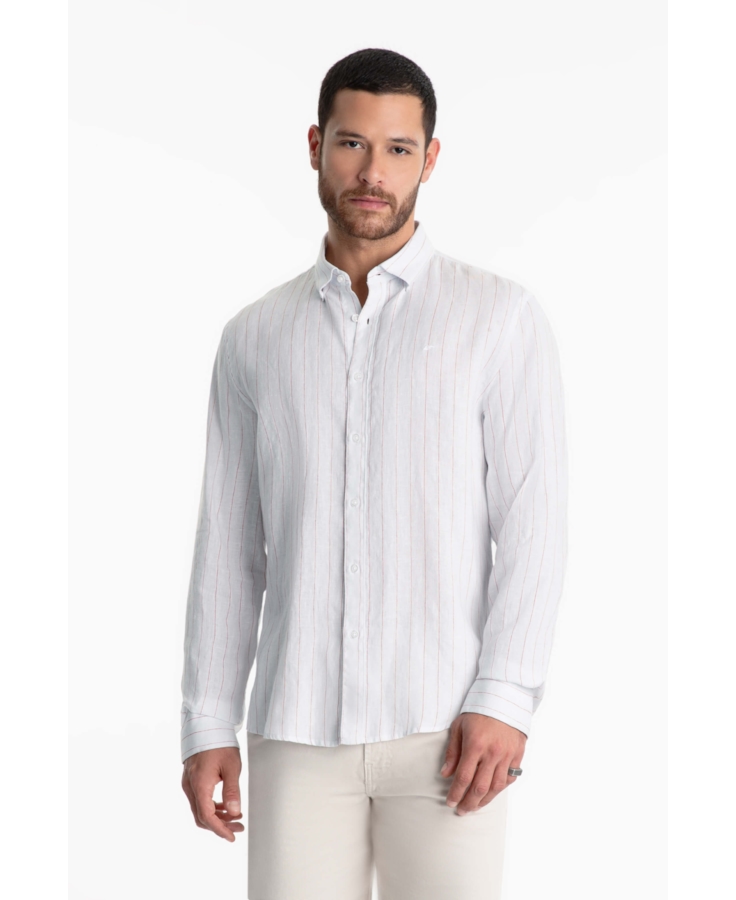 Camisa Linho Stripe Mark Classic Azul Claro