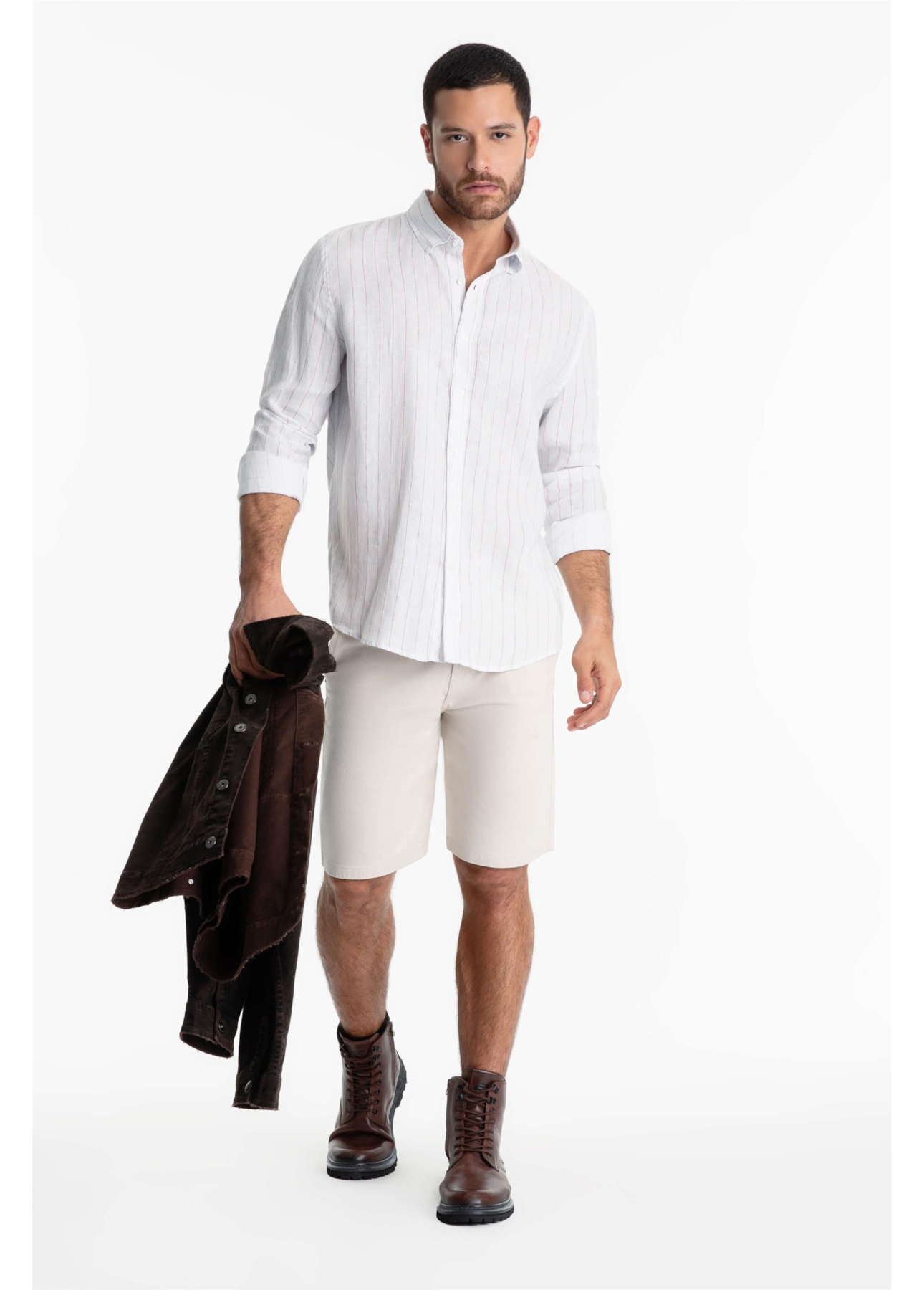Camisa Linho Stripe Mark Classic Azul Claro