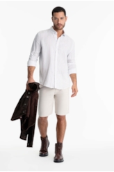 Camisa Linho Stripe Mark Classic Azul Claro