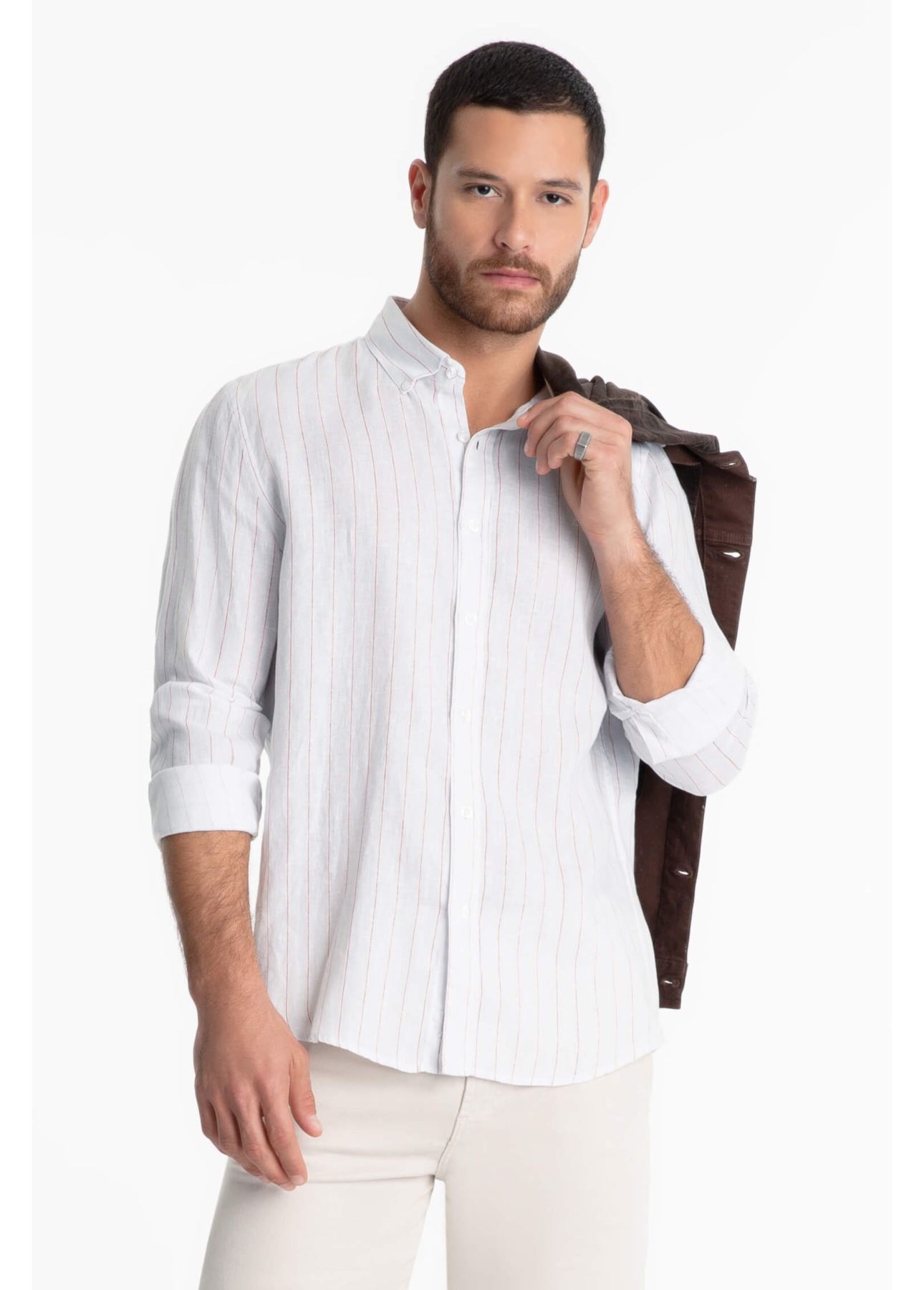 Camisa Linho Stripe Mark Classic Azul Claro