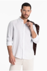 Camisa Linho Stripe Mark Classic Azul Claro