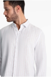 Camisa Linho Stripe Mark Classic Azul Claro