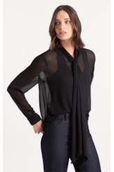 Camisa Microchiffon Lavalliere Neck Preto