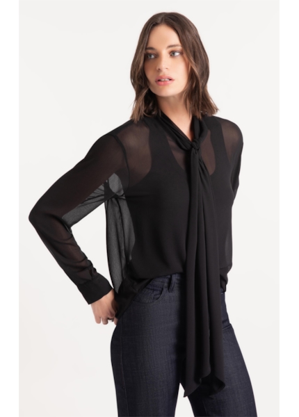 Camisa Microchiffon Lavalliere Neck Preto