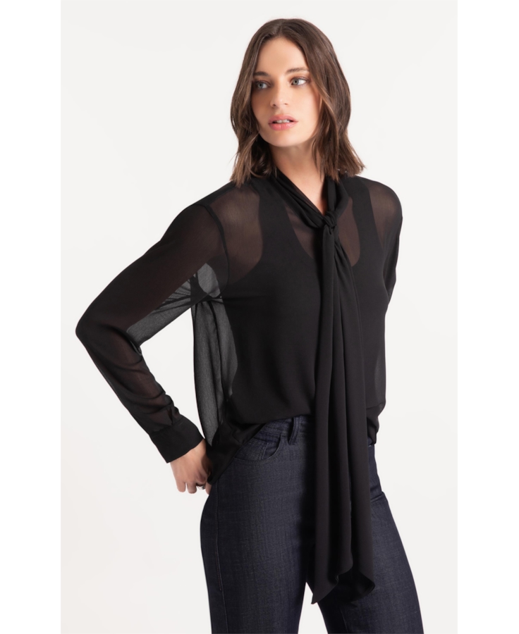 Camisa Microchiffon Lavalliere Neck Preto
