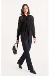 Camisa Microchiffon Lavalliere Neck Preto