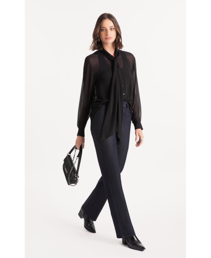 Camisa Microchiffon Lavalliere Neck Preto