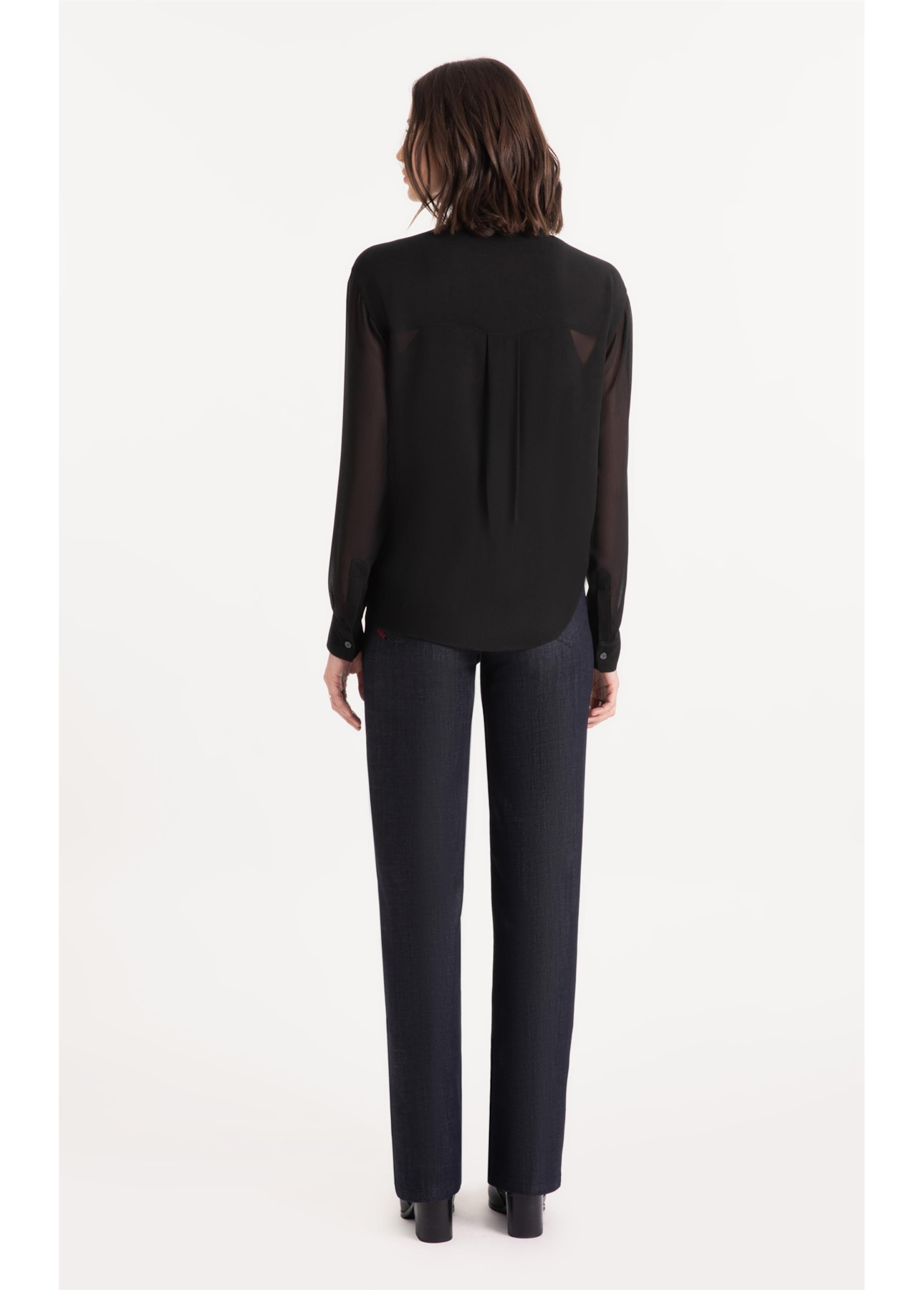 Camisa Microchiffon Lavalliere Neck Preto