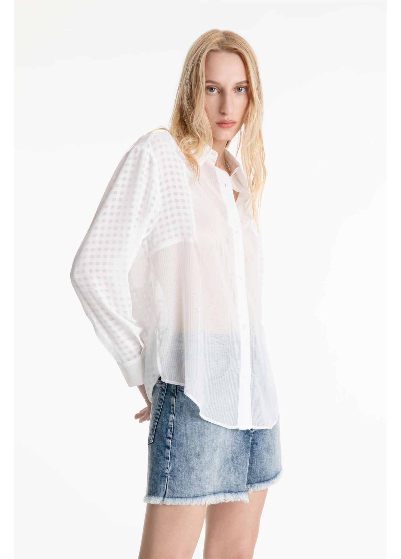 Camisa Musseline Mix Texture Oversized Off White