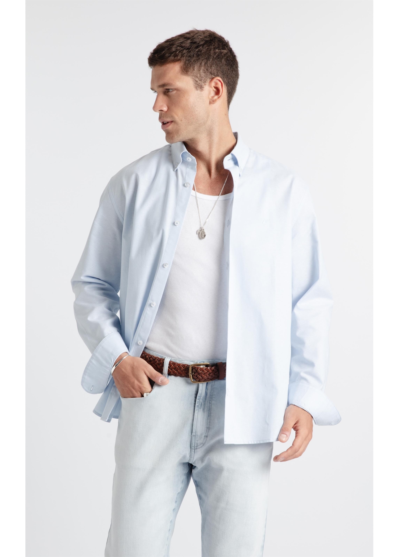Camisa Oxford Classic Button Down Azul Claro