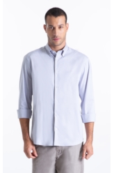 Camisa Oxfordine Slim Button Down Cinza Claro