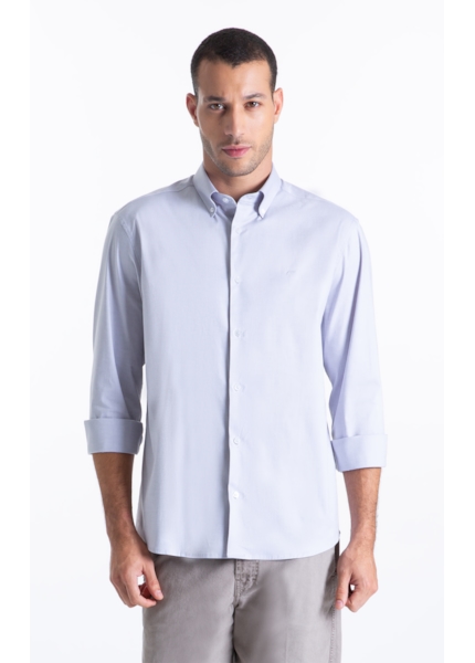 Camisa Oxfordine Slim Button Down Cinza Claro