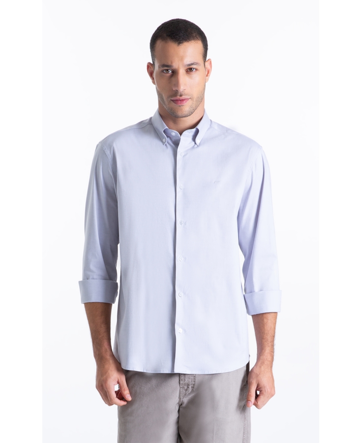 Camisa Oxfordine Slim Button Down Cinza Claro