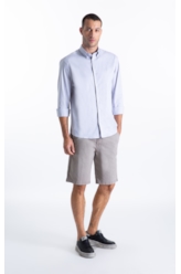 Camisa Oxfordine Slim Button Down Cinza Claro