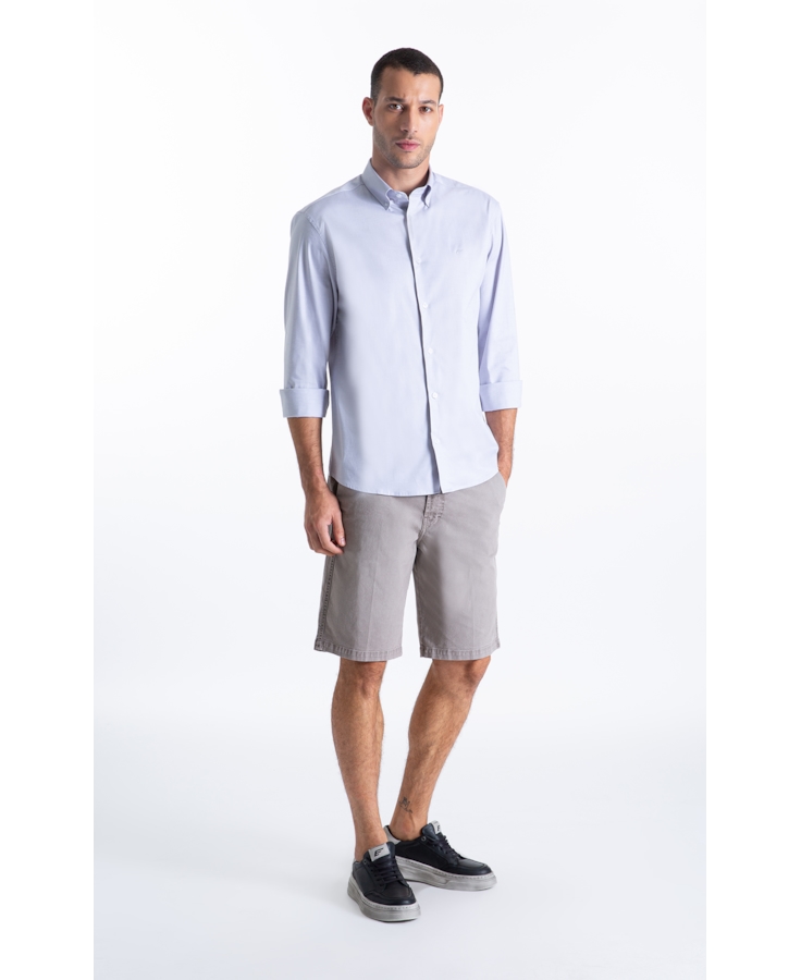 Camisa Oxfordine Slim Button Down Cinza Claro