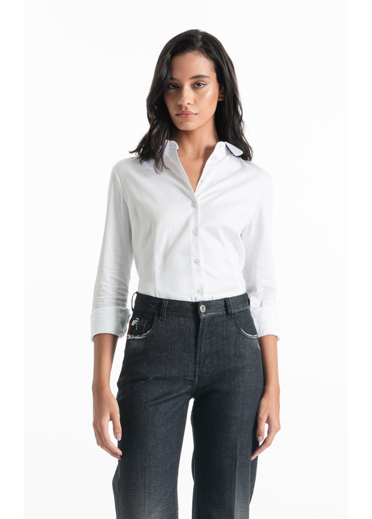 Camisa Satin Ly Slim Xangai Fusioned Branco