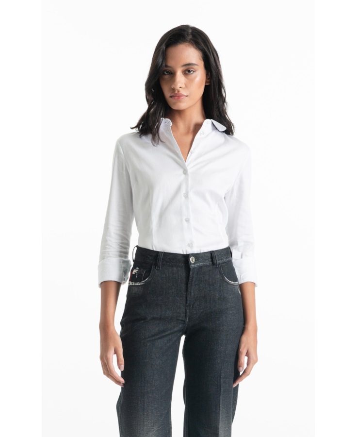 Camisa Satin Ly Slim Xangai Fusioned Branco