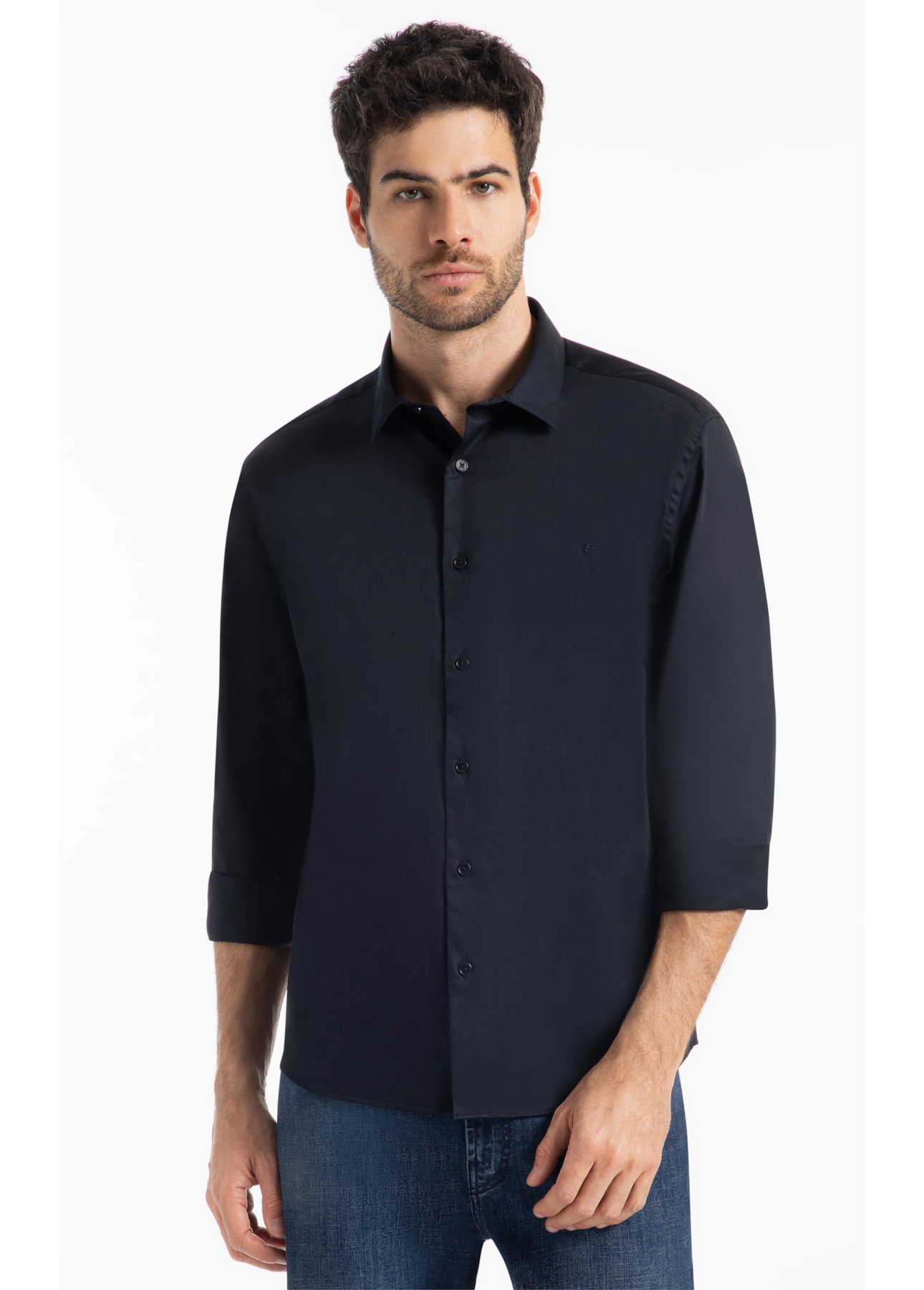 Camisa Satin Slim New Italian Dark Navy