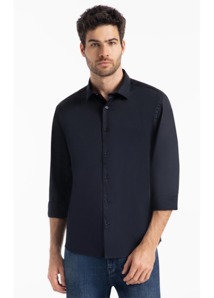 Camisa Satin Slim New Italian Dark Navy
