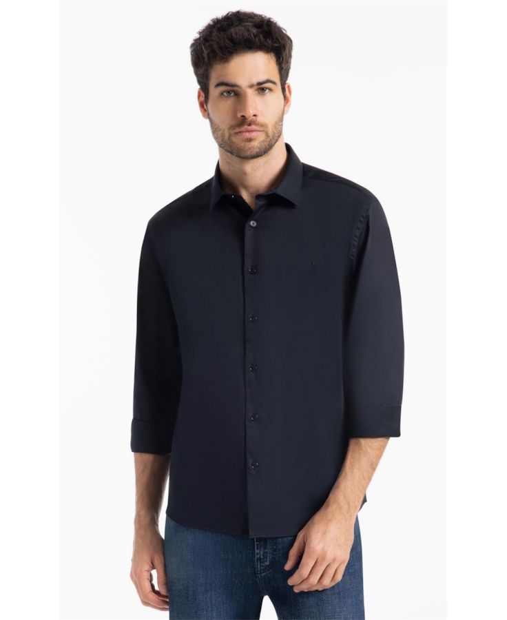 Camisa Satin Slim New Italian Dark Navy