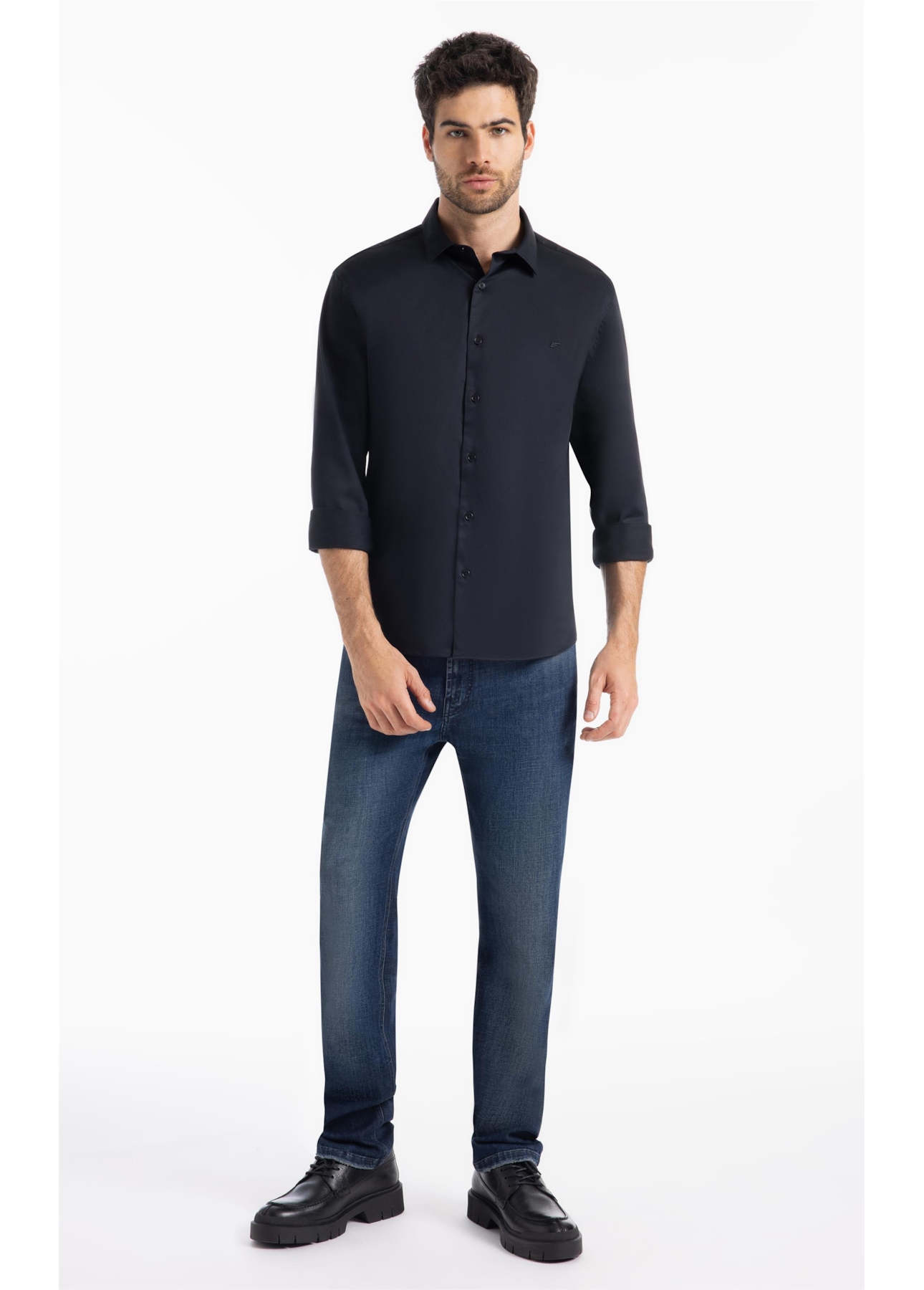 Camisa Satin Slim New Italian Dark Navy
