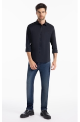 Camisa Satin Slim New Italian Dark Navy