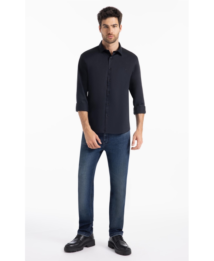Camisa Satin Slim New Italian Dark Navy
