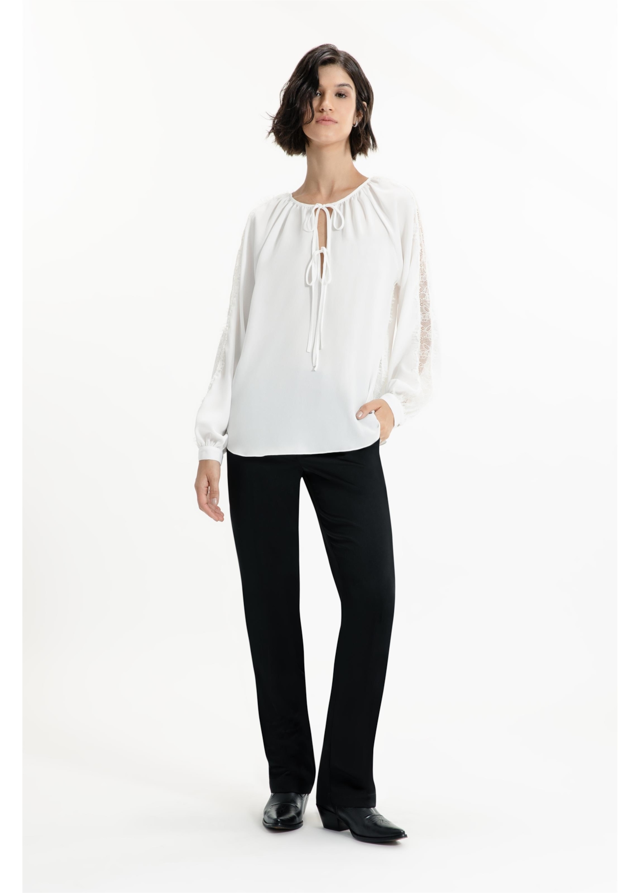 Camisa Segal Bata Lace Off White